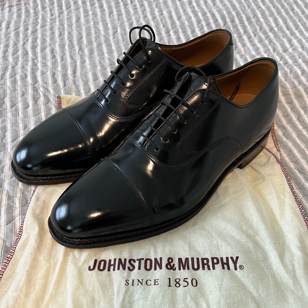 Johnston & Murphy Melton Cap Toe Oxfords - Black
